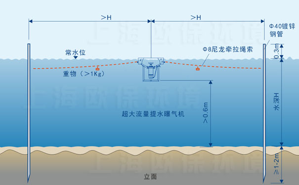 超大流量提水曝气机安装方式二：插杆式